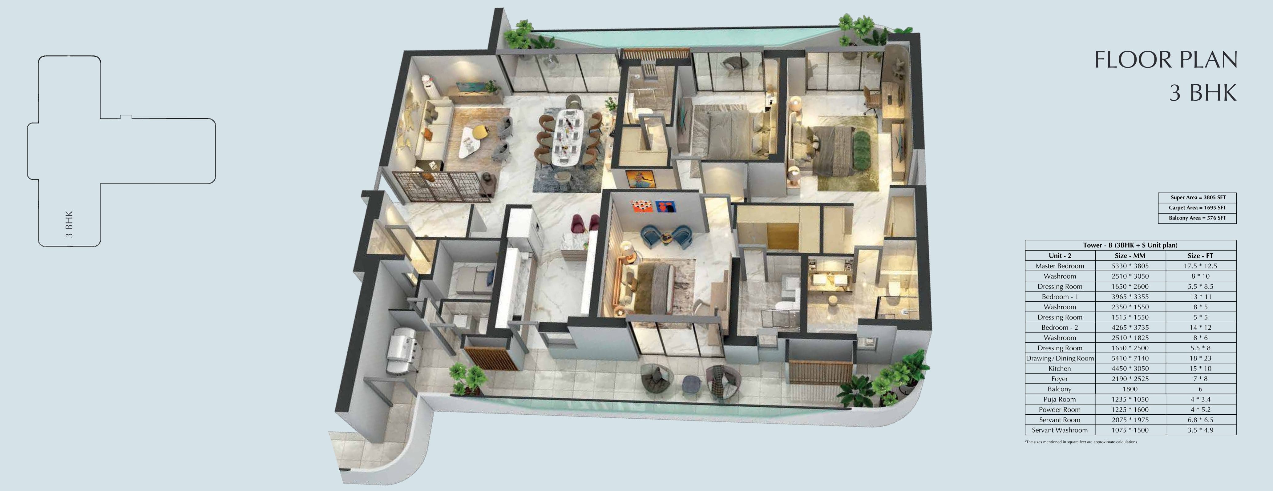 3 BHK Floor Plan